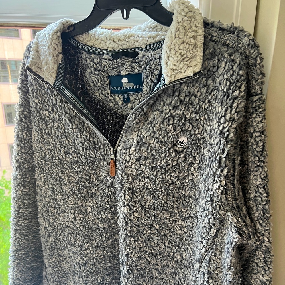 Heather Gray Sherpa Pullover with pockets